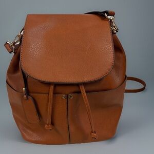 Elegant Tan Sole Society Brown Backpack Faux Leather Adjustable Straps Pockets L